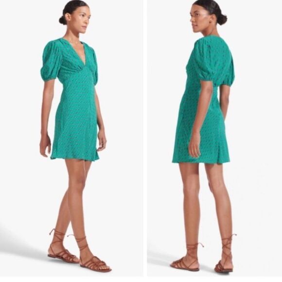 Staud Milla Bine Calico Puff Sleeve Fit and Flare Mini Dress - Picture 2 of 9